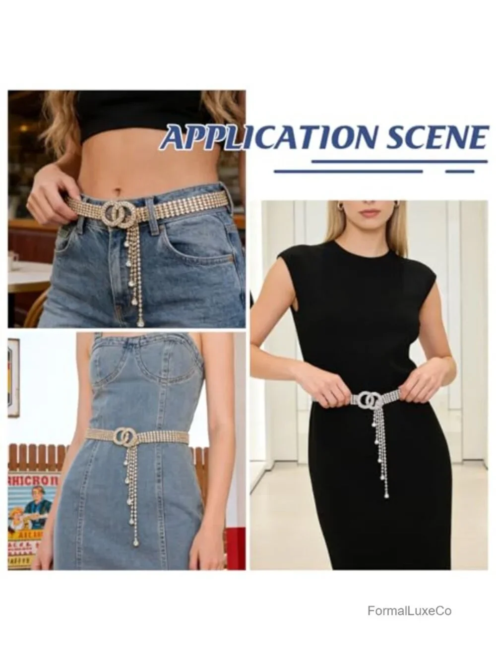 Crystal Rhinestone Belt Double O-Ring Waistband Fringe
